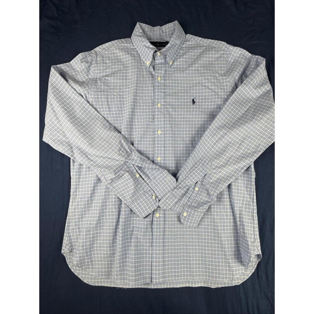 Polo Ralph Lauren Dress Shirt Men's 16.5 Large Button-Down Check Blue Plaid